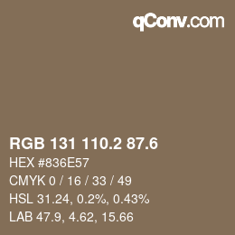 カラーコード: RGB 131 110.2 87.6 | qconv.com