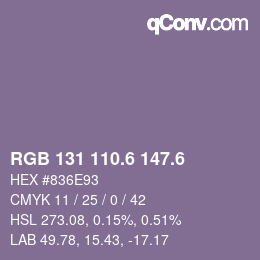 カラーコード: RGB 131 110.6 147.6 | qconv.com