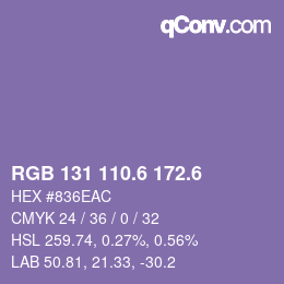 カラーコード: RGB 131 110.6 172.6 | qconv.com