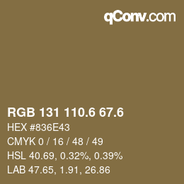 カラーコード: RGB 131 110.6 67.6 | qconv.com