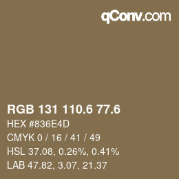 カラーコード: RGB 131 110.6 77.6 | qconv.com