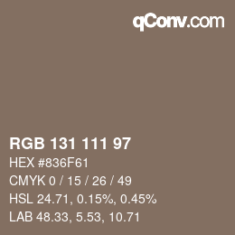 Color code: RGB 131 111 97 | qconv.com