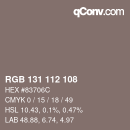 Farbcode: RGB 131 112 108 | qconv.com