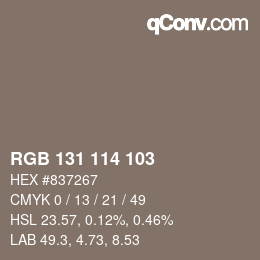 Color code: RGB 131 114 103 | qconv.com