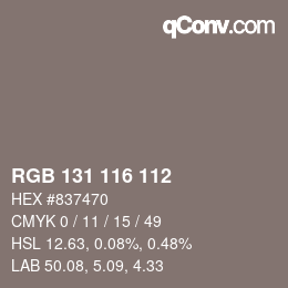 カラーコード: RGB 131 116 112 | qconv.com