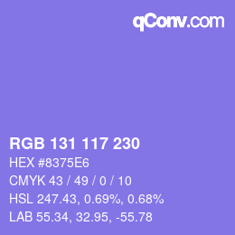 カラーコード: RGB 131 117 230 | qconv.com