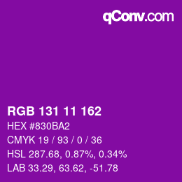 Color code: RGB 131 11 162 | qconv.com