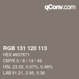 カラーコード: RGB 131 120 113 | qconv.com