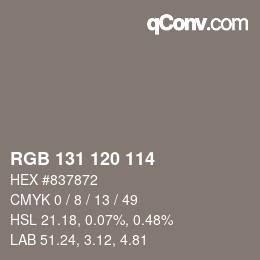 颜色代码: RGB 131 120 114 | qconv.com