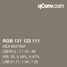 Color code: RGB 131 122 111 | qconv.com