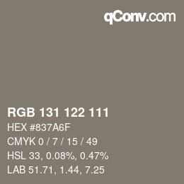 Color code: RGB 131 122 111 | qconv.com