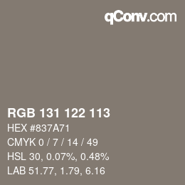 Color code: RGB 131 122 113 | qconv.com