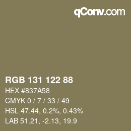 Farbcode: RGB 131 122 88 | qconv.com