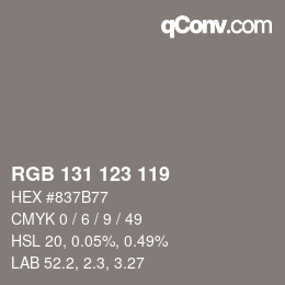Color code: RGB 131 123 119 | qconv.com