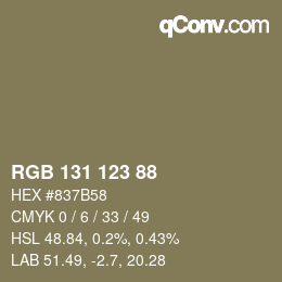 Color code: RGB 131 123 88 | qconv.com