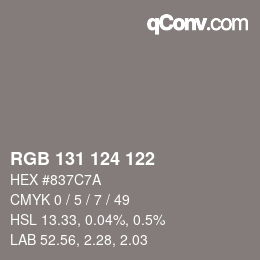 颜色代码: RGB 131 124 122 | qconv.com