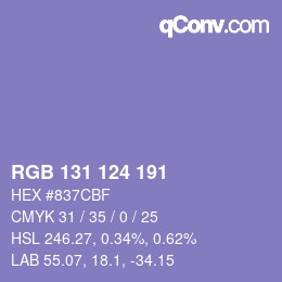 Color code: RGB 131 124 191 | qconv.com