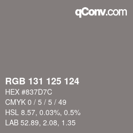 Farbcode: RGB 131 125 124 | qconv.com