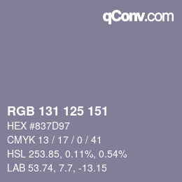 颜色代码: RGB 131 125 151 | qconv.com