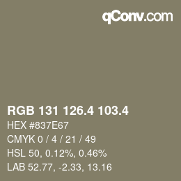 カラーコード: RGB 131 126.4 103.4 | qconv.com