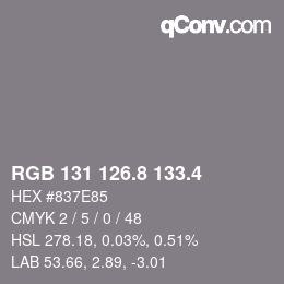 カラーコード: RGB 131 126.8 133.4 | qconv.com