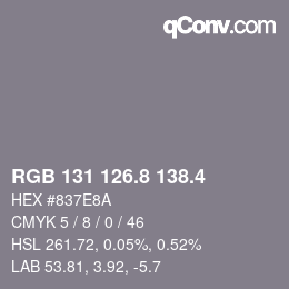 カラーコード: RGB 131 126.8 138.4 | qconv.com