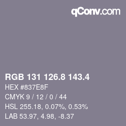 カラーコード: RGB 131 126.8 143.4 | qconv.com