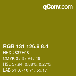 カラーコード: RGB 131 126.8 8.4 | qconv.com