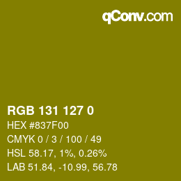 Color code: RGB 131 127 0 | qconv.com