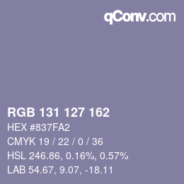 Color code: RGB 131 127 162 | qconv.com