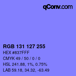 Color code: RGB 131 127 255 | qconv.com