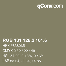 カラーコード: RGB 131 128.2 101.6 | qconv.com