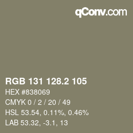 カラーコード: RGB 131 128.2 105 | qconv.com