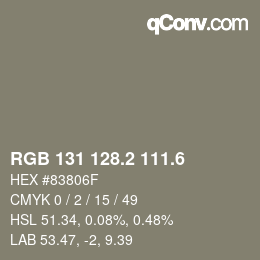 カラーコード: RGB 131 128.2 111.6 | qconv.com