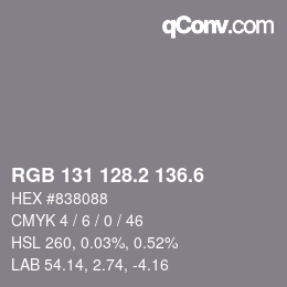 カラーコード: RGB 131 128.2 136.6 | qconv.com