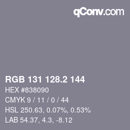 カラーコード: RGB 131 128.2 144 | qconv.com
