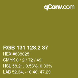 カラーコード: RGB 131 128.2 37 | qconv.com