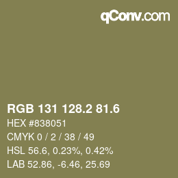 カラーコード: RGB 131 128.2 81.6 | qconv.com