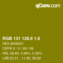 カラーコード: RGB 131 128.6 1.6 | qconv.com