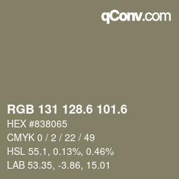 カラーコード: RGB 131 128.6 101.6 | qconv.com
