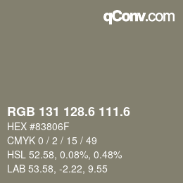 カラーコード: RGB 131 128.6 111.6 | qconv.com