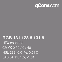 カラーコード: RGB 131 128.6 131.6 | qconv.com
