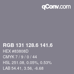 カラーコード: RGB 131 128.6 141.6 | qconv.com