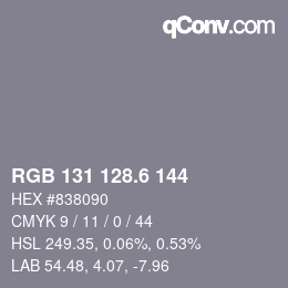 カラーコード: RGB 131 128.6 144 | qconv.com