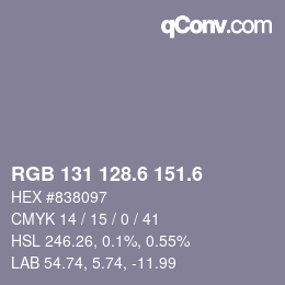 カラーコード: RGB 131 128.6 151.6 | qconv.com