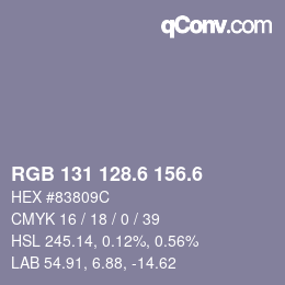 カラーコード: RGB 131 128.6 156.6 | qconv.com