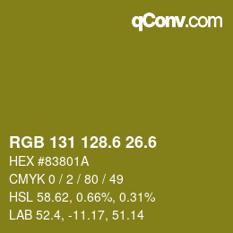 カラーコード: RGB 131 128.6 26.6 | qconv.com