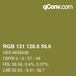 カラーコード: RGB 131 128.6 56.6 | qconv.com