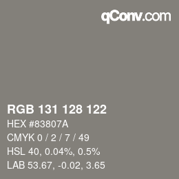 Color code: RGB 131 128 122 | qconv.com