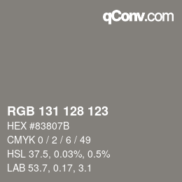 Color code: RGB 131 128 123 | qconv.com